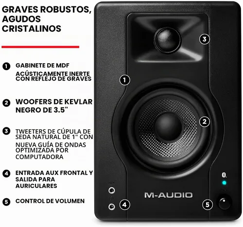 Vista 7 de Numark Mixtrack Platinum FX DJ Controller y M-AUDIO BX3 Par de monitores Bluetooth Studio para grabación de estudio, producción de música
