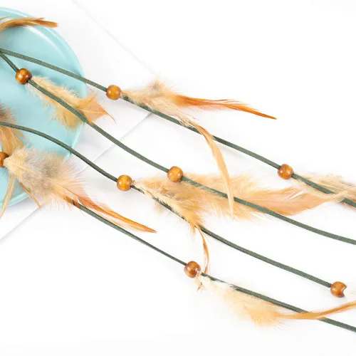 Vista 4 de Gangel Dreamcatcher - Diadema de plumas bohemias con plumas blancas y marrones con borla de plumas blancas y marrones cuerda de cáñamo carnaval