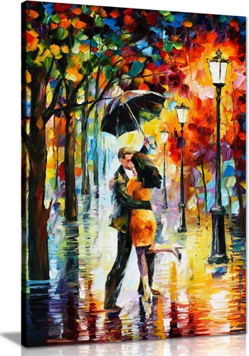 Vista 18 de Pareja bajo un paraguas por Leonid Afremov - Lienzo decorativo para pared (12 x 8 pulgadas)