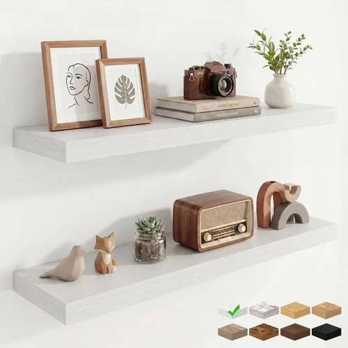 Vista 40 de Marsmiles 12in Depth Floating Shelves, 12x12x1.4, Rustic Brown, Set of 3 Marrón rústico