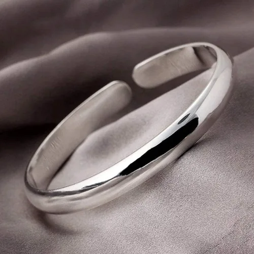 Vista 4 de Brazalete rígido de plata de ley 925 sólida para mujer, pulsera de apertura ajustable, joyería, regalo de cumpleaños