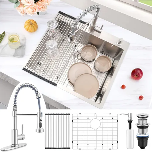 Vista 14 de Herogo Fregadero de cocina de 15 x 15 pulgadas, pequeño fregadero profundo de un solo tazón, hecho a mano para casa rodante, bar, lavandería, sala