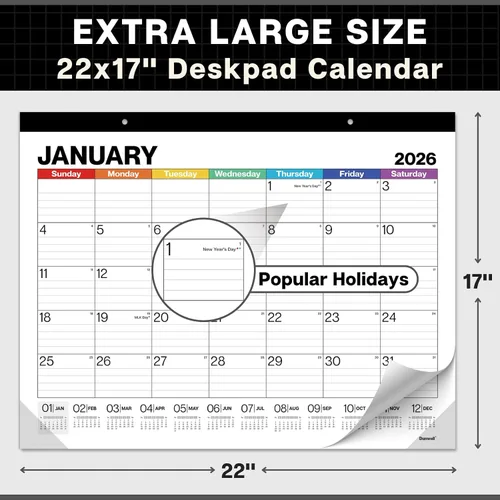 Vista 2 de Dunwell Calendario de escritorio 2026 de 22 x 17 pulgadas, calendario mensual grande de escritorio o colgante de pared, diseño colorido, enero a