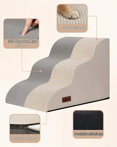 Vista 6 de Aodisman Escaleras para perros pequeños,Rampa para perros de 3 escalones Beige