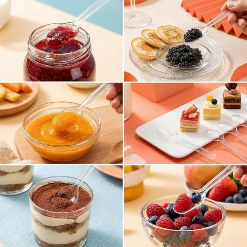 Vista 4 de 500 cucharas de degustación desechables transparentes, cucharas de muestreo de plástico, cuchara pequeña para alimentos, helados, postres