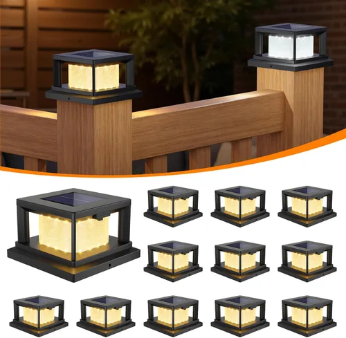 Vista 10 de Paquete de 4 luces solares para postes al aire libre, 2 modos de luz LED para postes de 4 x 4, luz impermeable para decoración de patio, jardín