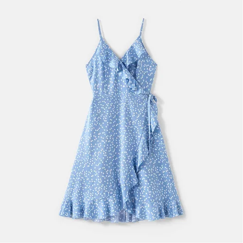 Vista 2 de PATPAT Vestidos de mamá y yo a juego para la familia, vestido de lunares con mangas voladas para madre e hija