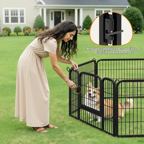 Vista 4 de Yaheetech - Corralito para perros extra ancho de 6 paneles con puerta para interiores y exteriores de 24 pulgadas de alto