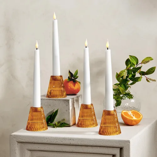 Vista 5 de LampLust Portavelas de vidrio para velas votivas, paquete de 4, portavelas ámbar de 3 pulgadas, portavelas votivos reversibles y candelabros