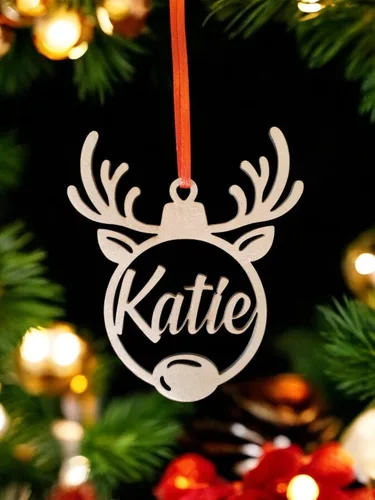 Vista 2 de Generic Adorno navideño de madera rústica personalizado, nombre personalizado, 2024