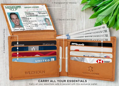 Vista 5 de WILDHORN Cartera de cuero genuino de grano superior protegido RFID para hombres, Coñac