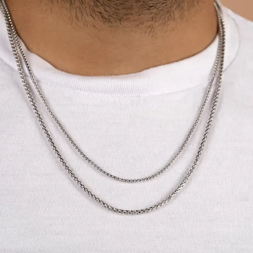Vista 5 de PORI JEWELERS 14K Gold 1.8MM, 2.5MM, or 3.5MM Round Box Chain Necklace -16"-30" Yellow or White Gold- For Men and Women
