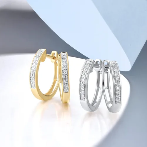 Vista 3 de Santuzza Aretes de aro delicados de oro macizo de 10 quilates con diamantes auténticos para mujer