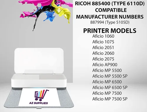 Vista 2 de AZ SUPPLIES Cartucho de tóner de repuesto compatible para Ricoh 885400 (Tipo 6110D) Aficio 1060 Aficio 1075 - 2051 - 2060 - 2075 - AP900 - MP 5500