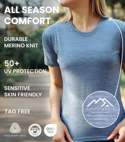 Vista 4 de 100% NZ lana merino orgánica ligera capa base térmica manga corta camiseta + lana merino senderismo calcetines paquete