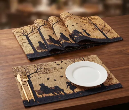 Vista 3 de DaDa Bedding - Juego de 4 manteles individuales de algodón y lino para mesa de comedor, 13 x 19 pulgadas Bendición familiar de otoño