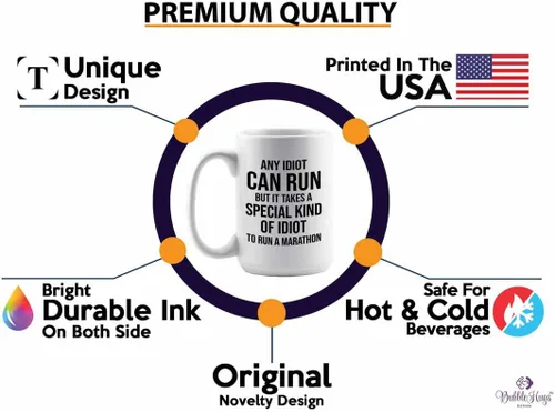 Vista 2 de Runner - Taza de café de 15 onzas, color blanco, maratón idiota, entrenamiento de atleta, entrenamiento de maratonista, entrenador de ciclismo