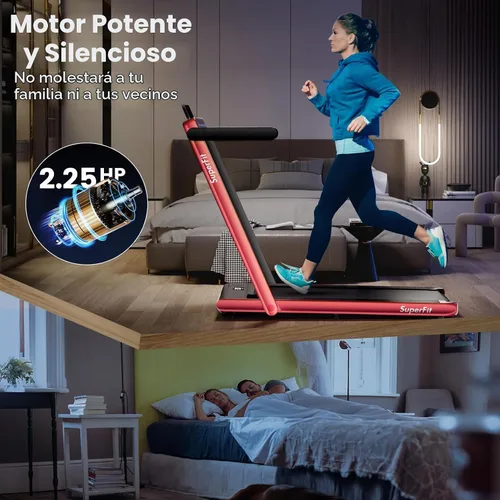 Vista 8 de Goplus Cinta de correr 2 en 1 para debajo del escritorio, 2.25 HP Superfit plegable con control de panel táctil, control por aplicación, control Rojo