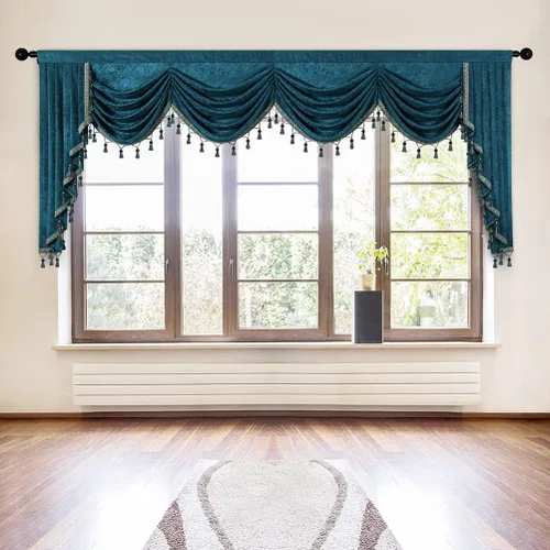 Vista 56 de ELKCA Cenefa de cortina de felpilla beige para ventana de sala de estar, cenefa de cascada para dormitorio, bolsillo para barra