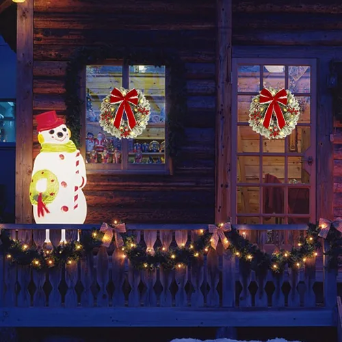 Vista 5 de ATDAWN 2 coronas de Navidad, corona iluminada al aire libre de 15 pulgadas para puerta delantera, decoraciones de fiesta de Navidad