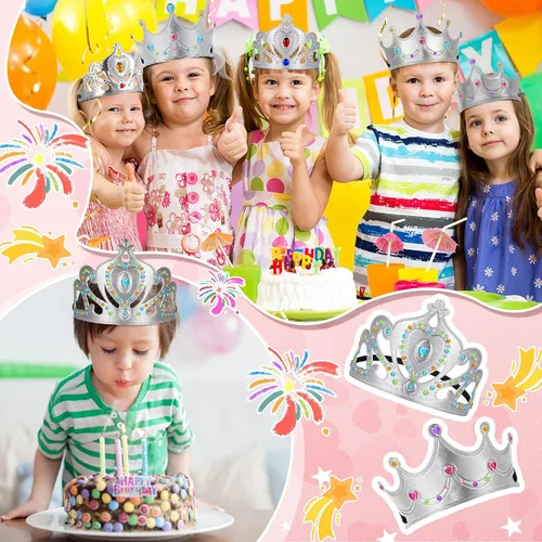Vista 5 de Yaomiao 44 coronas de espuma para niños, tiaras de princesa, coronas de diamantes a granel, kits de fabricación de calcomanías para suministros