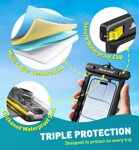 Vista 6 de Hiearcool Funda impermeable IPX8 para iPhone 17/16/15/14 Pro Max, bolsa seca para teléfono celular para artículos esenciales de playa y crucero