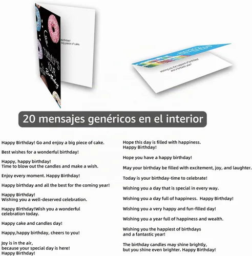 Vista 3 de 120 tarjetas de feliz cumpleaños con sobres, tarjetas de cumpleaños a granel con mensaje genérico corto en el interior, 20 diseños únicos, 4 x 6