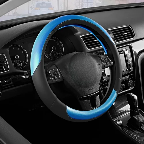 Vista 9 de Road Comforts Funda para Volante – Funda para Volante de Cuero Transpirable, Agarre Antideslizante, Ajuste Universal de 14.5" a 15", Resistente al