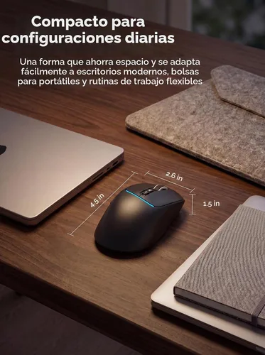 Vista 8 de RAPIQUE Ratón inalámbrico Bluetooth dual y receptor USB de 2.4 GHz, 4 niveles de DPI (1000-3200), recargable tipo C, clic silencioso, mouse compacto