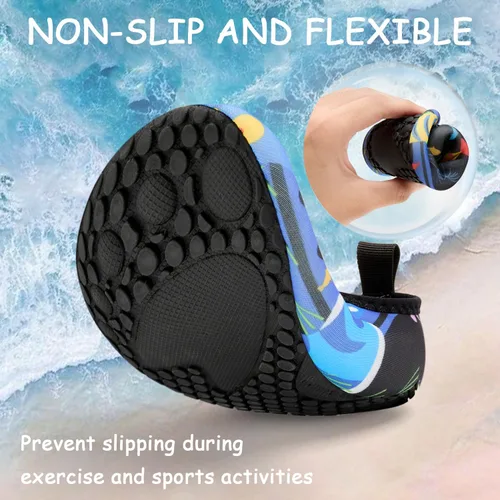 Vista 4 de ANLUKE Zapatos de agua para niños y niñas, calcetines acuáticos descalzos, de secado rápido, para playa, natación, deportes al aire libre, zapatos