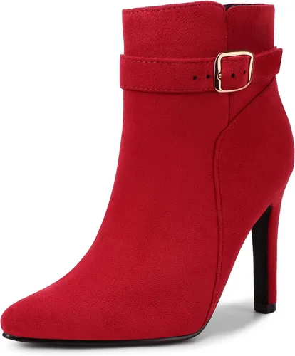 Vista 12 de IDIFU Dana - Botines de tacón de aguja alto con punta puntiaguda para mujer, botas cortas con cremallera lateral y hebilla de metal Poliuretano negro
