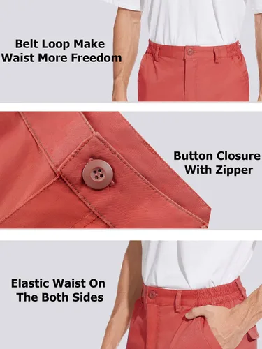 Vista 6 de TACVASEN Pantalones cortos planos de algodón para hombre, pantalones cortos de golf con 7 bolsillos