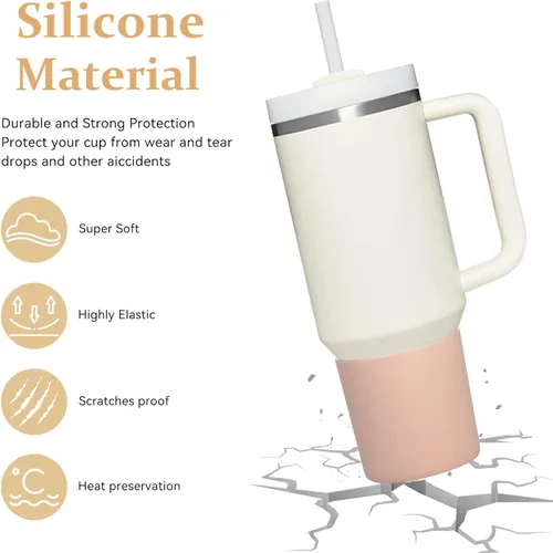 Vista 2 de Paquete de 2 fundas de silicona para botas y popote para vaso Stanley de 40 onzas, funda protectora para botella de agua Stanley de 40 onzas