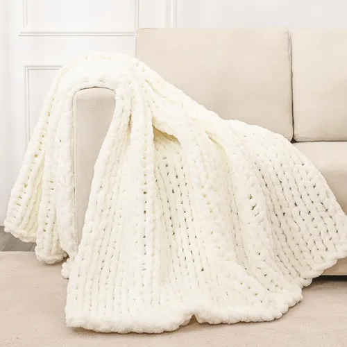 Vista 48 de Bigacogo - Cobija de punto grueso de 40 x 40 pulgadas, de felpilla, 100% tejida a mano, cobija pequeña de punto trenzado suave y grueso, con nudo