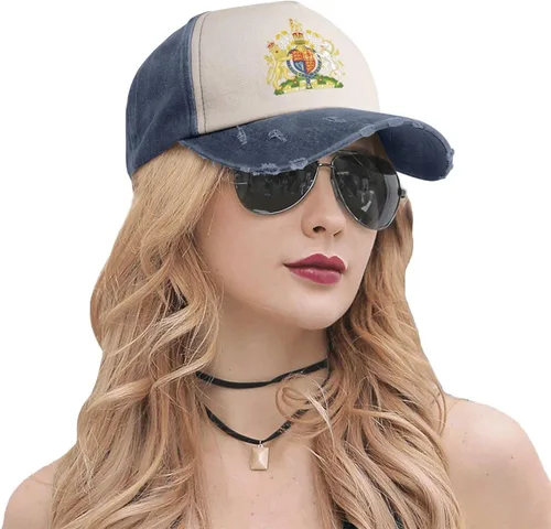 Vista 7 de Reino Unido Inglaterra Escudo Real Reino Unido Gorras de béisbol lavadas Fusión Colores que fluyen Espíritu aventurero, Azul marino