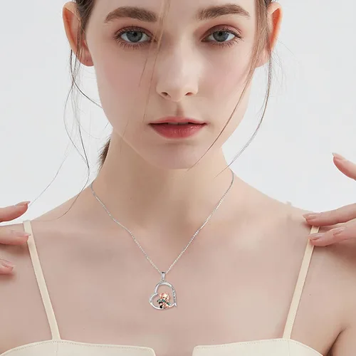 Vista 5 de JERWLI Lindo regalo de animales de plata esterlinapanda rojoconejo, collar con colgante de animal lindo joyería para mujeres niñas regalos
