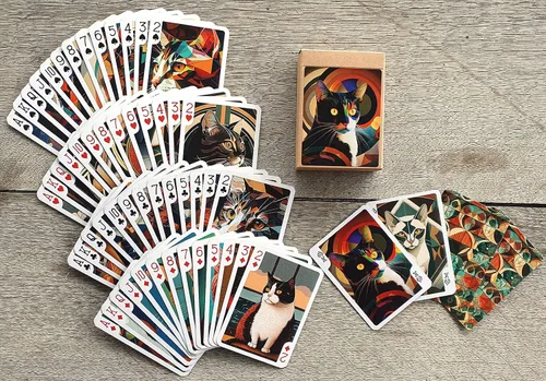 Vista 3 de Art Deco Gato Retratos Naïve Carteles (Poker Deck 54 Cartas Todas Diferentes) Vintage Art Deco Cubismo Avantgarde Gato Naïve Art Retrato Carteles