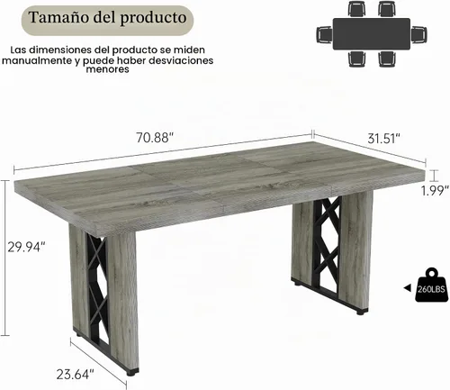 Vista 2 de HIPIHOM Mesa de comedor de granja de 70.8 pulgadas para 6 personas, mesa