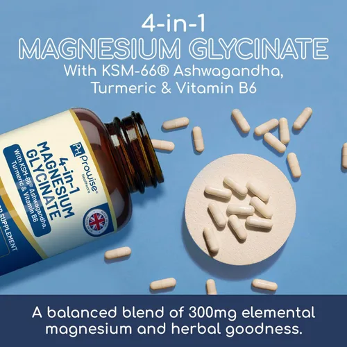 Vista 8 de Glicinato de magnesio 4 en 1 añadido con Ashwagandha KSM-66, cúrcuma y vitamina B6 90 cápsulas veganas 4,001 mg por porción Cápsula fácil