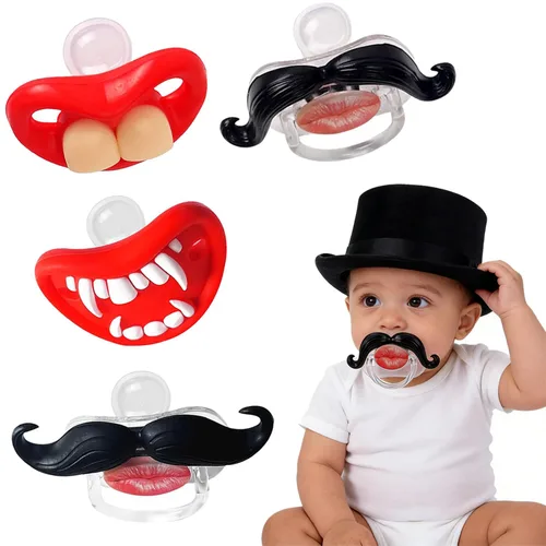 Vista 9 de YAPROMO Chupetes divertidos para bebés, 2 chupetes de bigote para bebés de 0 a 18 meses, divertidos chupetes para recién nacidos, para bebés, niños