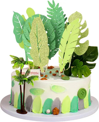 Vista 10 de Gyufise 1 pieza de decoración para pastel de cumpleaños Moana con purpurina de hoja de palma, flor de moana para pastel tropical hawaiano Luau, baby