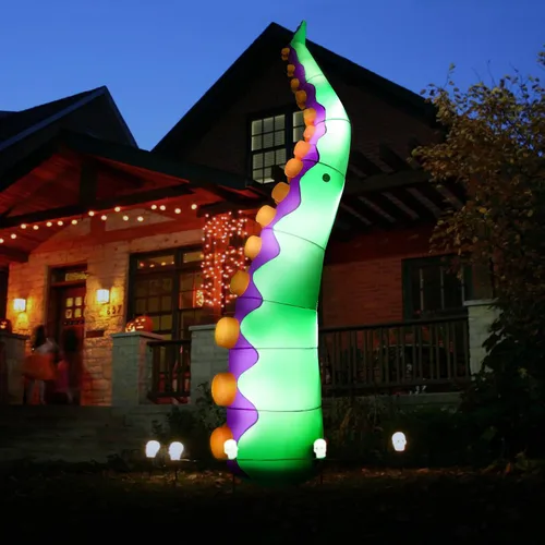 Vista 5 de TrendBox Tentáculos inflables de pulpo gigante de 14.7 pies con soplador y cuerda de luz, utilizados para decoración de fiestas de Halloween