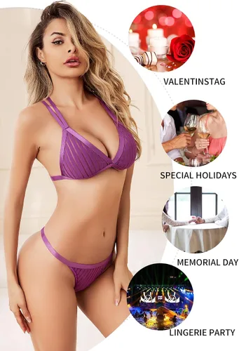 Vista 4 de ADSEXY Lingerie Set for Women Sexy Naughty Lace Mesh Underwear Exotic Fishnet Bra and Panty High Waisted 2 Piece Push Up