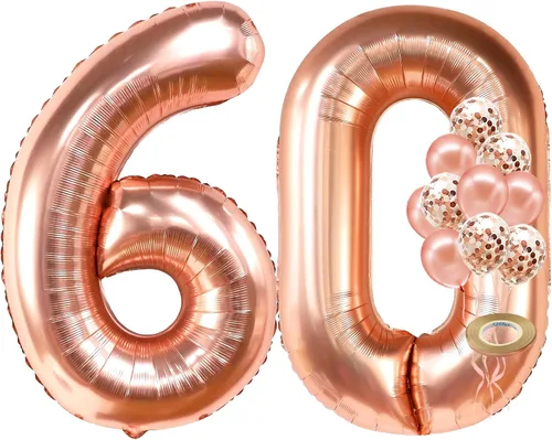 Vista 17 de KatchOn, Globo gigante de oro rosa del número 10 – 40 pulgadas Globo de oro rosa 10 con globos de confeti Decoraciones de 10 cumpleaños de oro