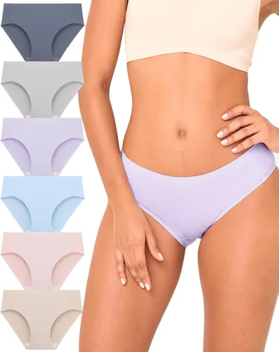 Vista 7 de BAMBOO COOL Ropa interior sin costuras para mujer, calzones de bikini de Multicolor E (paquete de 6)