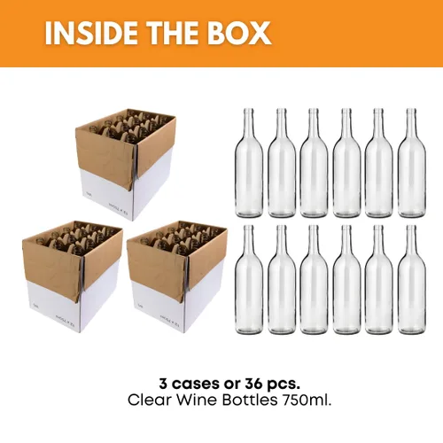 Vista 2 de FastRack - Botellas de vino de vidrio transparente de 25.4 fl oz (paquete de 36) Botellas W5 Claret/Burdeos Parte superior de corcho de fondo