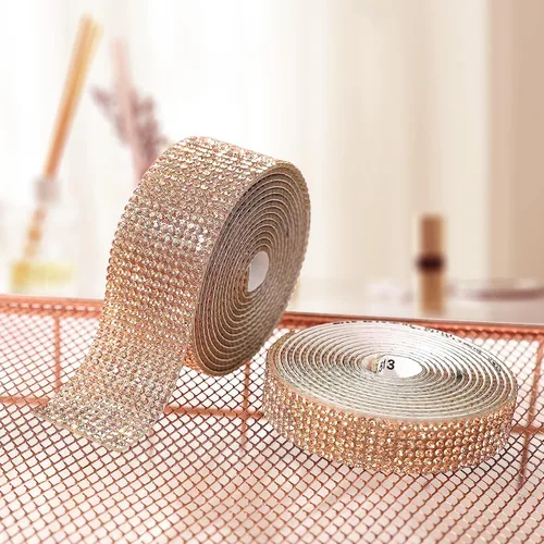 Vista 4 de 4 rollos de cinta autoadhesiva con diamantes de imitación, cinta de diamantes bling con pegatinas de 2 mm para manualidades, bodas, cumpleaños