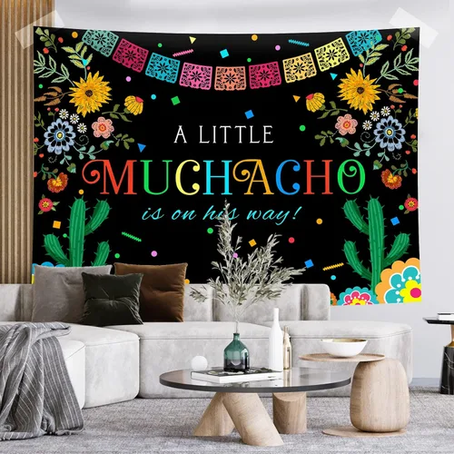 Vista 5 de Fondo de fiesta para baby shower para niño mexicano A Little Muchacho is On His Way Fondo de fotografía Cactus Cinco Mayo decoraciones de fiesta