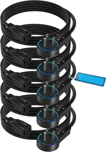 Vista 12 de Maximm Cable de extensión de enchufe plano giratorio de 360°, cable de extensión de 3 clavijas, cable de alimentación de 16 Awg, color negro