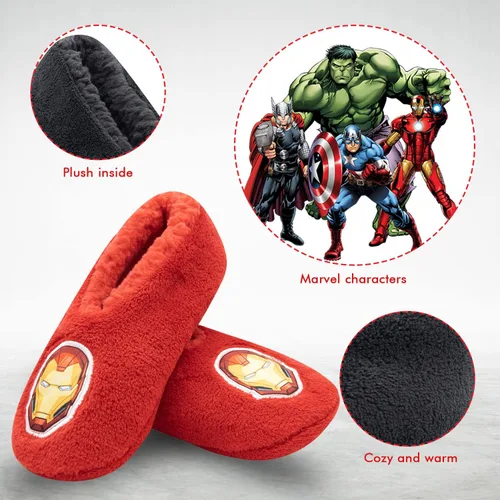 Vista 3 de Marvel Calcetines y pantuflas para niños con Spiderman, Capitán América, Iron Man y Vengadores, paquete de 2 y 3 unidades, pantuflas para niños